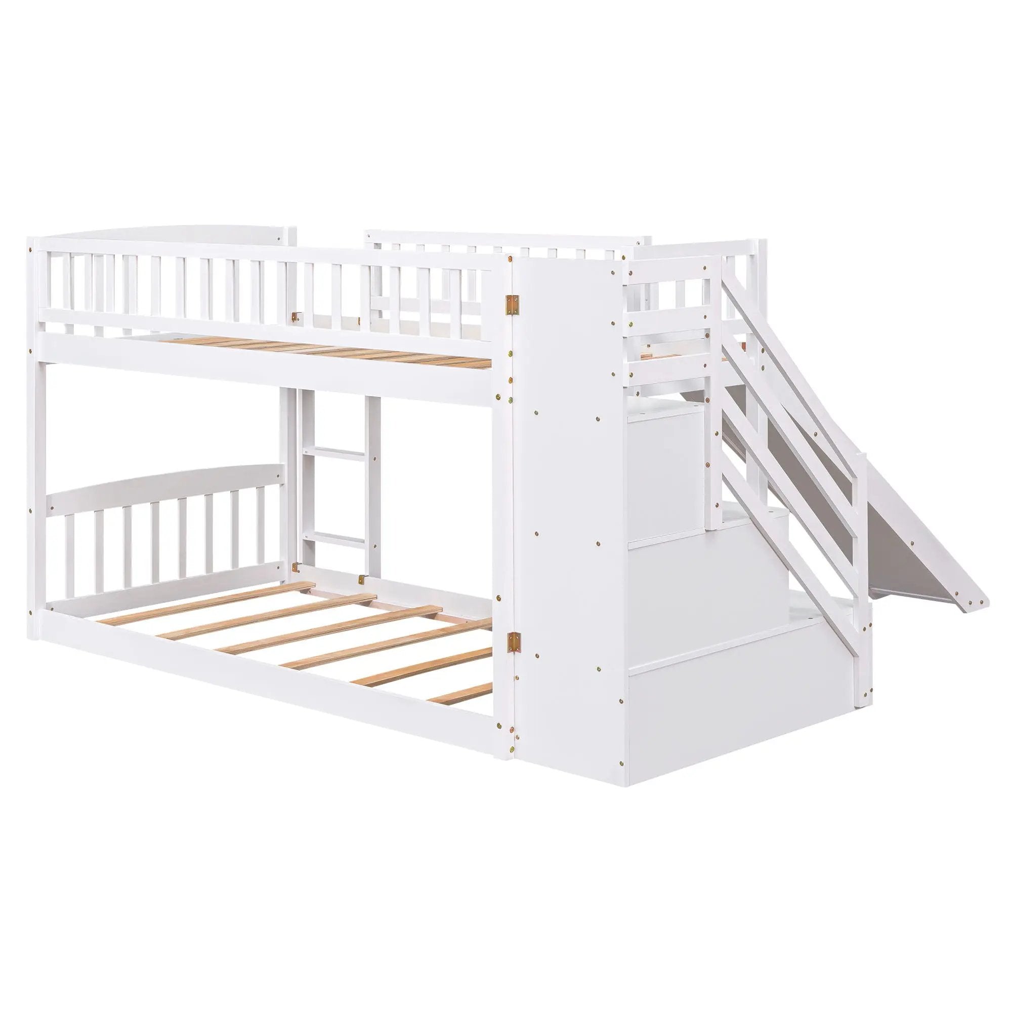 Twin Over Twin Stairway Bunk Bed With Two Drawers And Slide by Unique Piece Furniture