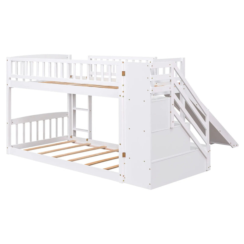 Twin Over Twin Stairway Bunk Bed With Two Drawers And Slide by Unique Piece Furniture