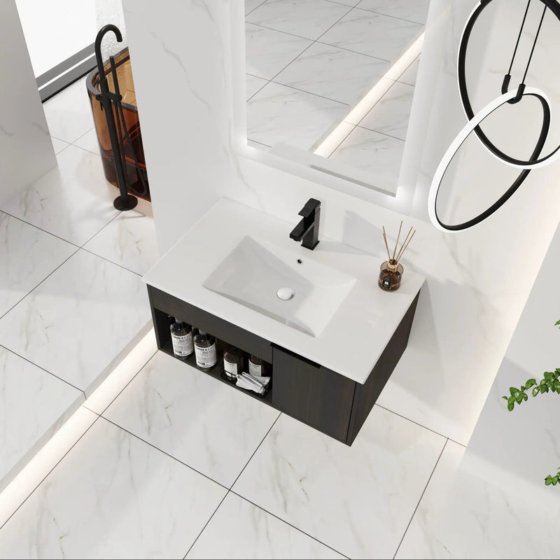 Wall Mounted Floating Bathroom Vanity With Open Shelf & Soft Close Door by Unique Piece Furniture