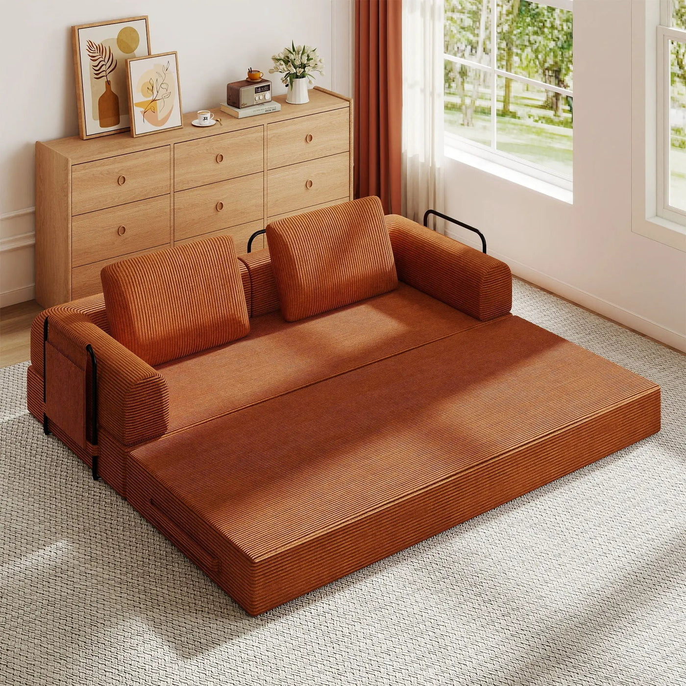 Convertible Sleeper Sofa Bed With Cylindrical Pillow by HouseOfZazla
