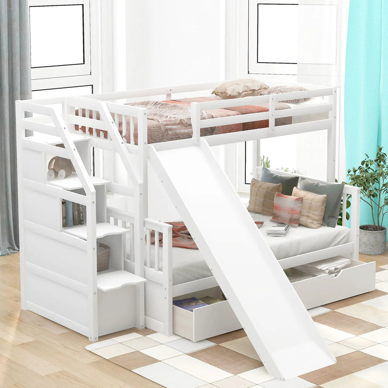 Bunk Bed With Storage Staircase, Slide, Desk, Drawers, And Shelves by Unique Piece Furniture