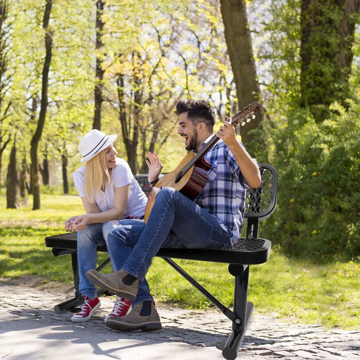 Outdoor Steel Bench With Backrest by Unique Piece Furniture