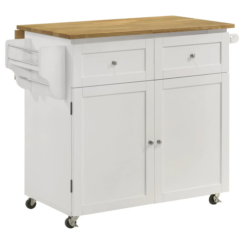 Jalen 3-door Mobile Kitchen Cart Natural Brown and White by Unique Piece Furniture