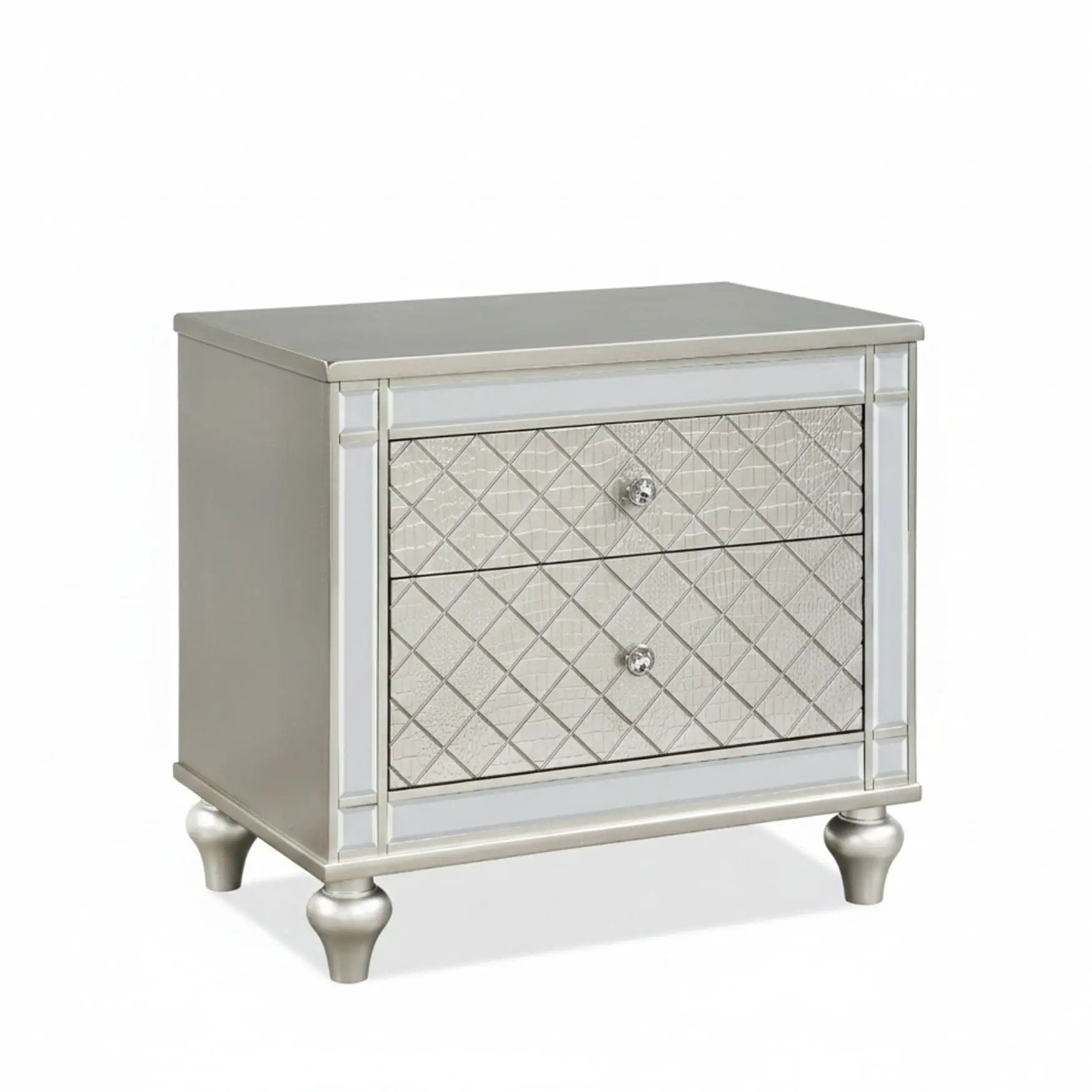 2 Drawer Nightstand With Diamond Patterned Fronts - Silver by Unique Piece Furniture