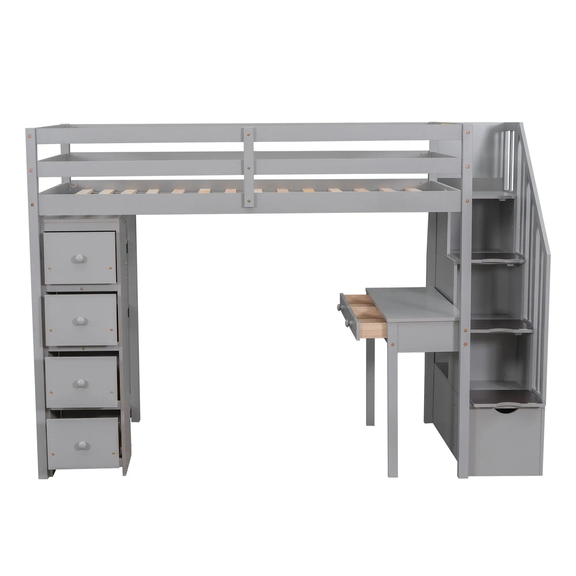 Loft Bed With Storage Drawers, Desk And Stairs With Shelves by HouseOfZazla