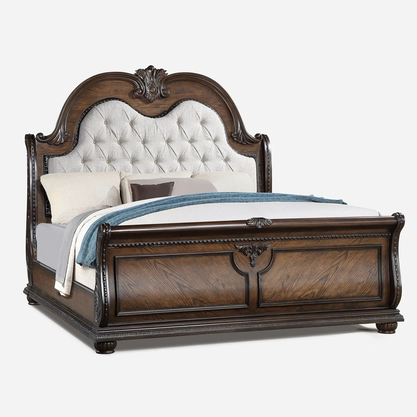 Traditional Style Button Tufted Headboard Sleigh Bed by HouseOfZazla
