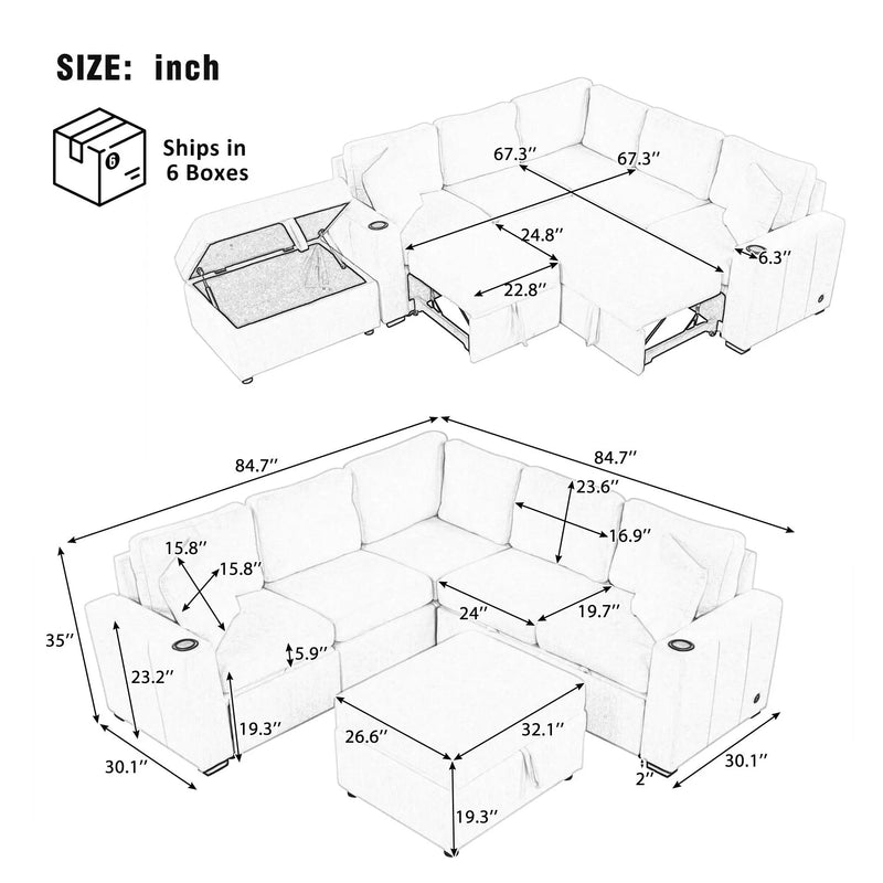 Sectional Sofa Convertible Pull-Out Sofa Bed With A Movable Storage Ottoman For Living Room by HouseOfZazla