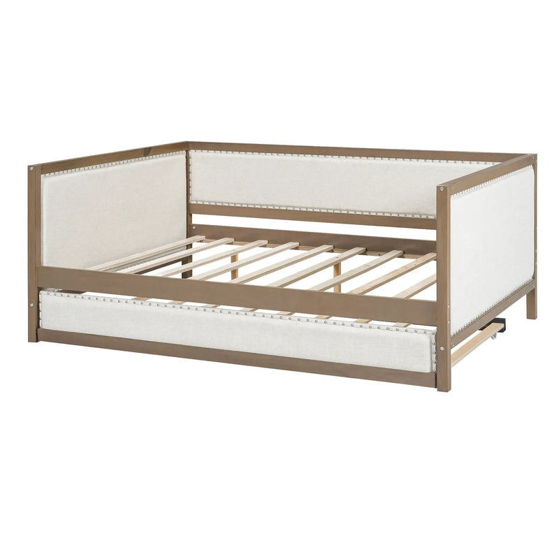 Full Size Daybed With Trundle And Nailhead Decoration - Wood by HouseOfZazla