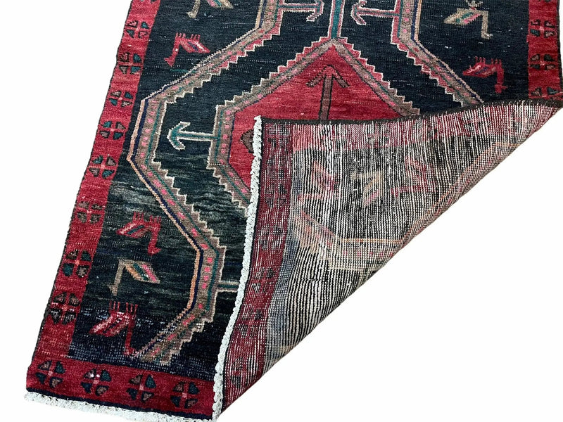 3 X 7 Handmade Wool Tribal Runner Rug Geometric Red Blue Boho Organic Dyes by Jewel Rugs