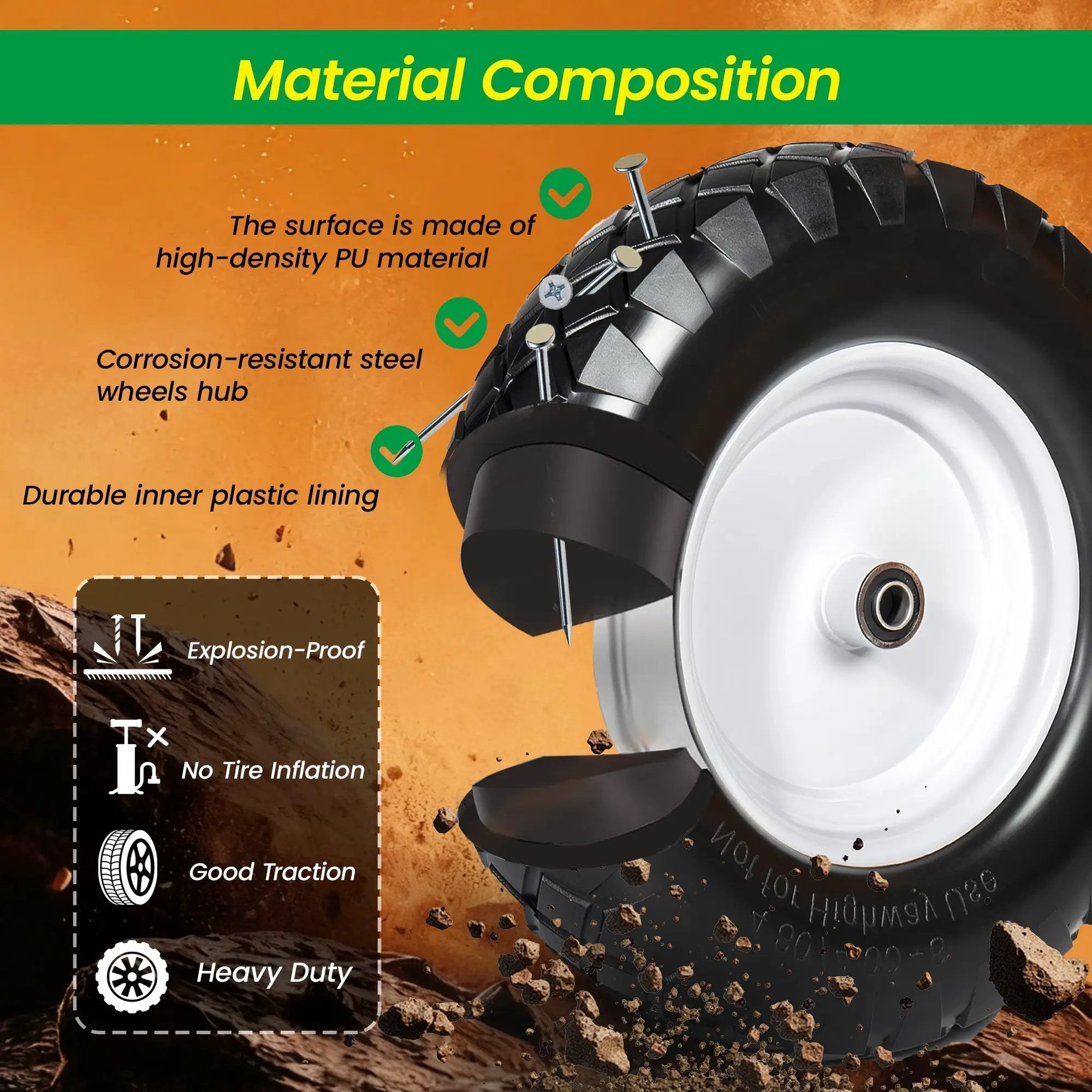 4.80/4.00-8 Flat-Free Solid Wheelbarrow Tire and Wheel, 16" by HouseOfZazla