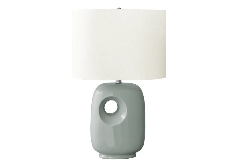Contemporary Green Ceramic Table Lamp with Ivory Shade, 26"H by HouseOfZazla