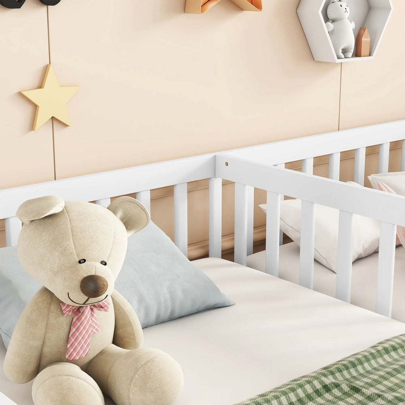 Double Floor Bed With Fence, Guardrails, Without Door by Unique Piece Furniture