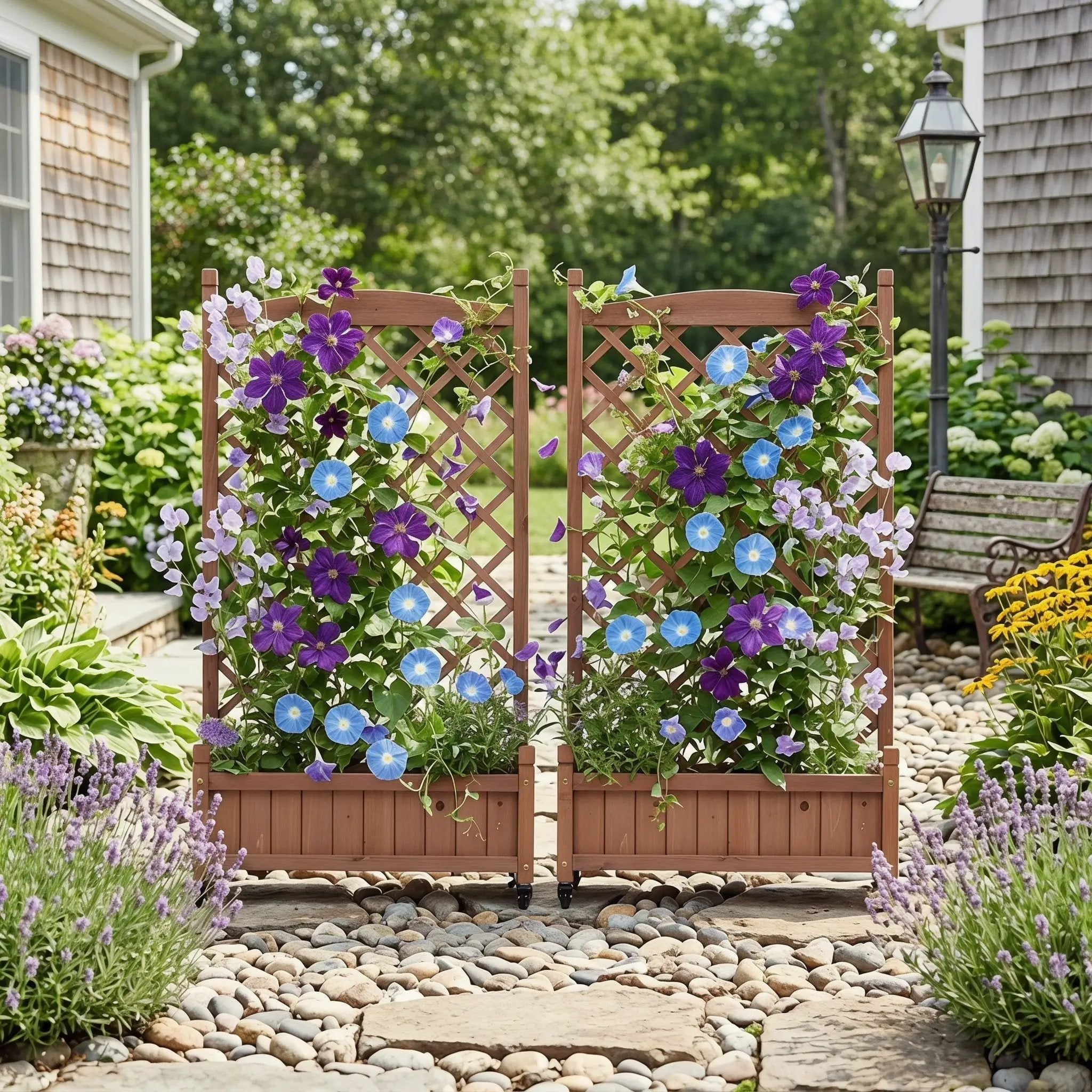 Raised Garden Bed With Trellis 2 Pack, Outdoor Planter Box & Plant Stand With Climbing Racks - Brown by HouseOfZazla
