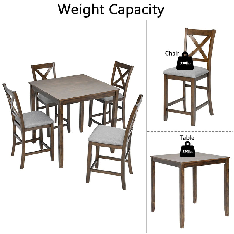 5 Piece Dining Table Set, Wooden Dining Square Table Set For 4 by Unique Piece Furniture
