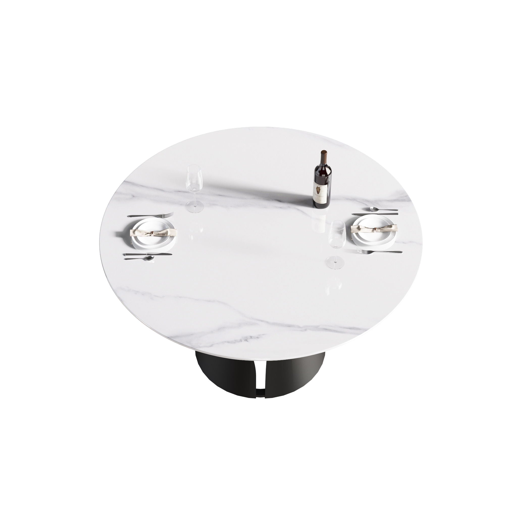 53.15" Modern Artificial Stone Round Carbon Steel Base Dining Table, Can Accommodate 6 People - White / Black by HouseOfZazla