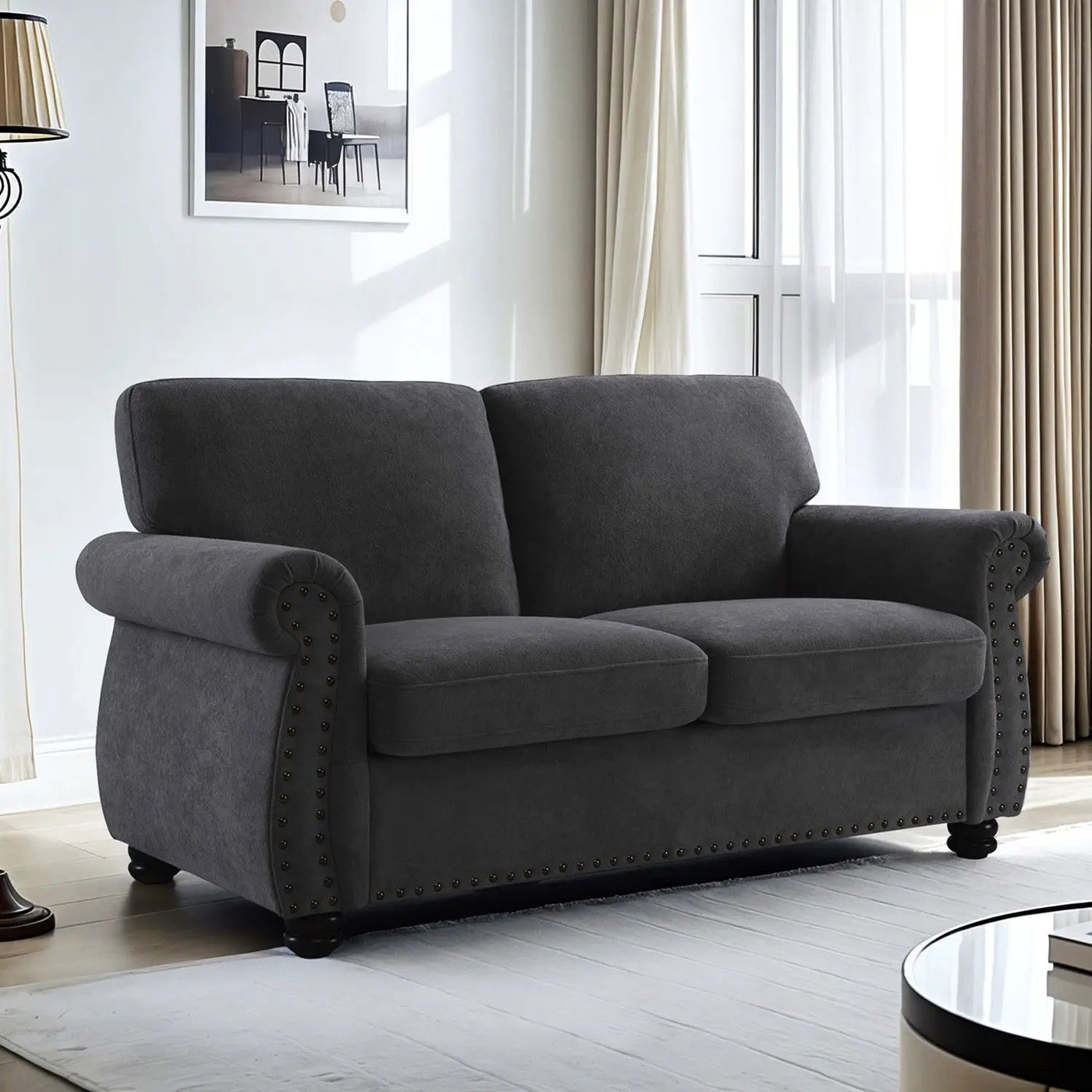 Soft Loveseat, Upholstered 2 Seater Couch, Loose Back Cushions And Turned Legs by Unique Piece Furniture