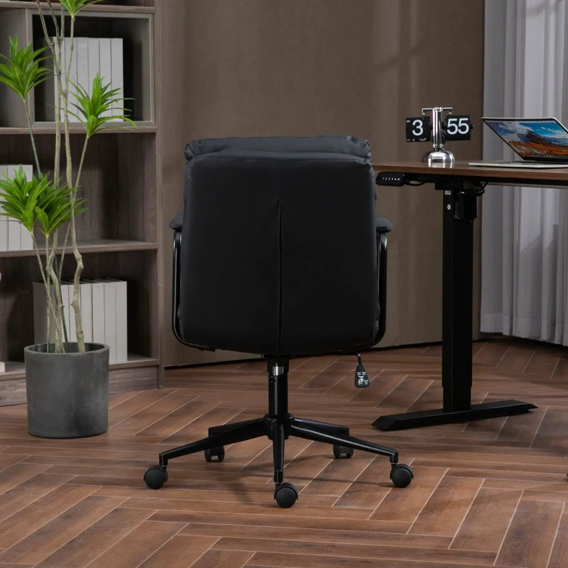 Office Chair, Mid Back Home Office Desk Task Chair With Wheels And Arms Ergonomic Computer Rolling Swivel Chair With Padded Armrest by HouseOfZazla