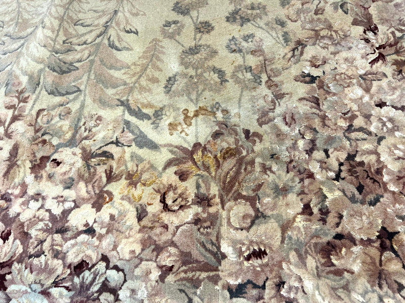 Aubusson Wool Rug 9x11, Wool with Silk Highlights, European Design, Vintage, Handmade, Floral, Fine 210 KPSI by Jewel Rugs