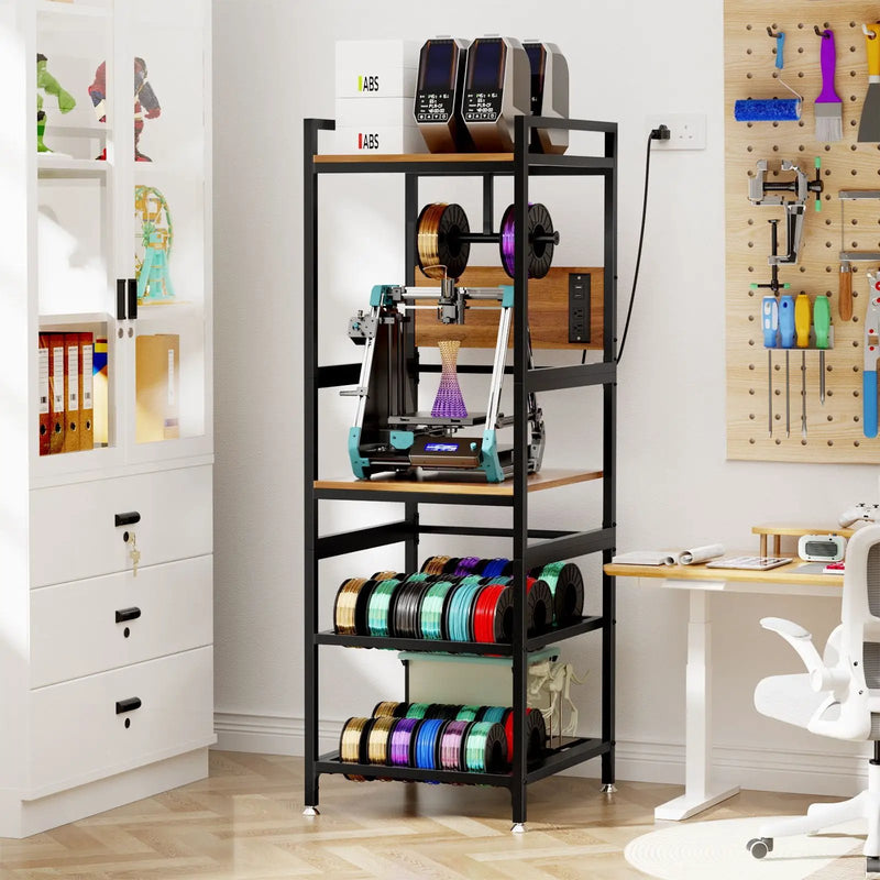 3D Printer Stand With Filament Storage, T-Type Holder, Built In Power Panelб Open Frame Printer Workstation - Black by Unique Piece Furniture