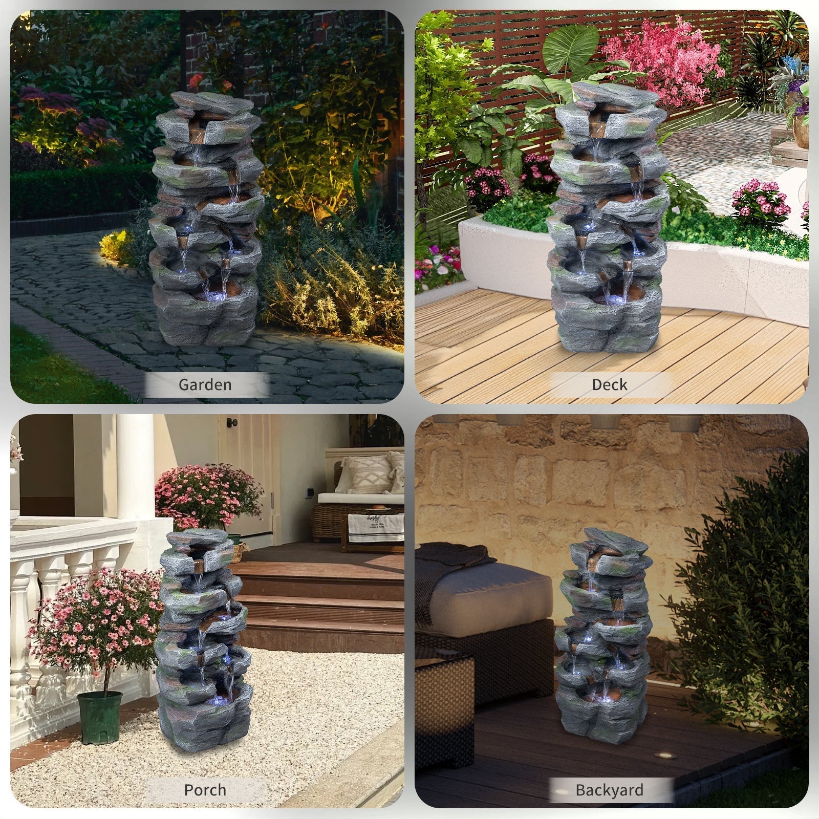 Rock Waterfall Outdoor Fountain with LED Lights by HouseOfZazla