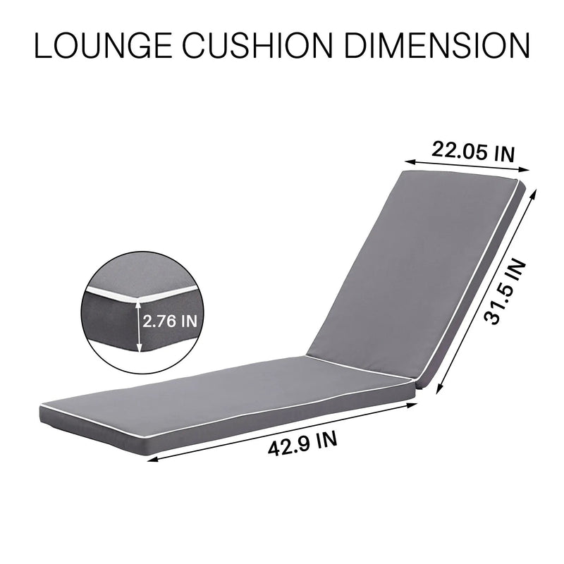 2 Pieces Set Outdoor Lounge Chair Cushion Replacement Patio Furniture Seat Cushion Chaise Lounge Cushion - Antique Gray / White by HouseOfZazla