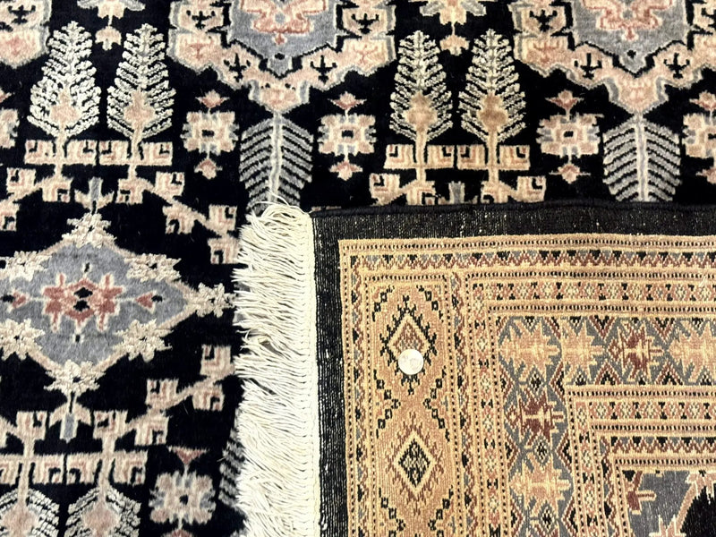 Turkoman Bokhara Rug 6x9, Pakistani Carpet, Black, Hand Knotted by Jewel Rugs