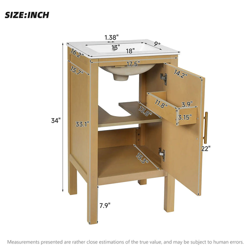 Bathroom Cabinet With Sink, Adjustable Shelf, Soft Closing Hinges - Natural Wood by Unique Piece Furniture