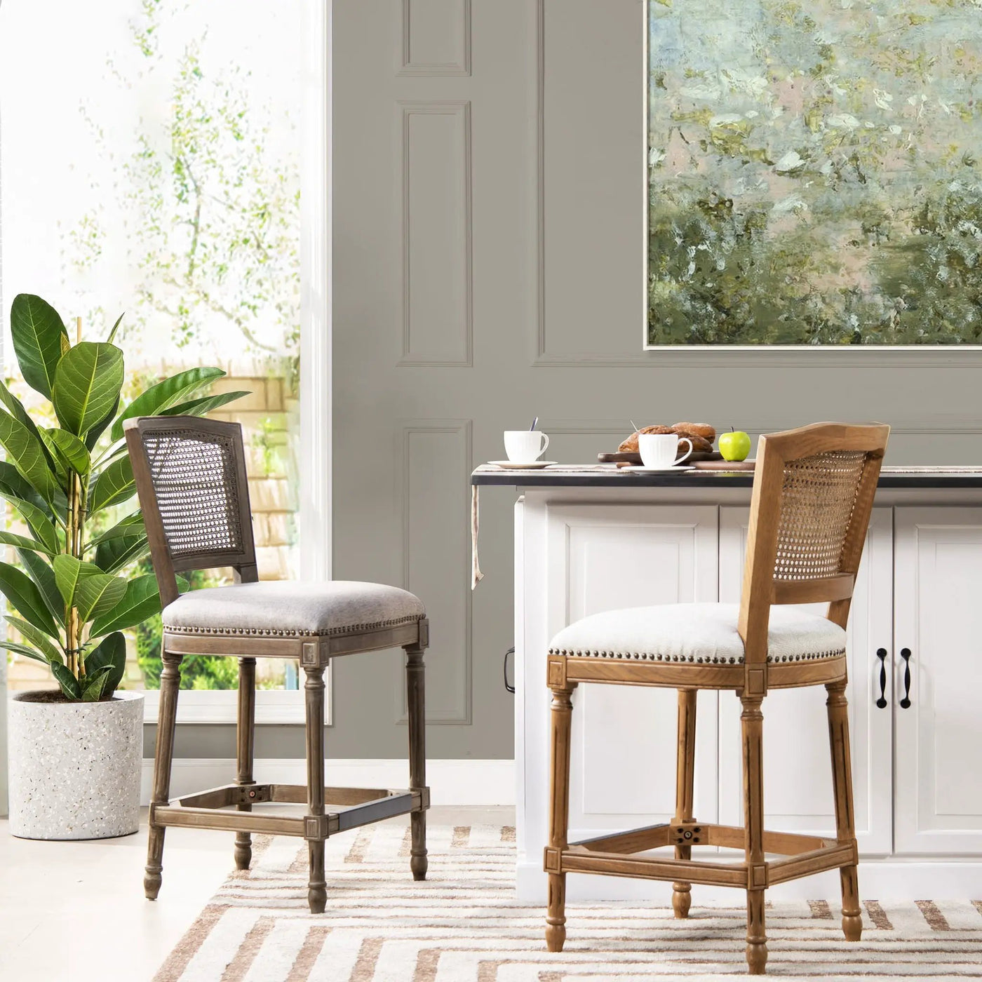 Triomphe - Rattan Wicker High Back Armless Counter Bar Stool by Unique Piece Furniture