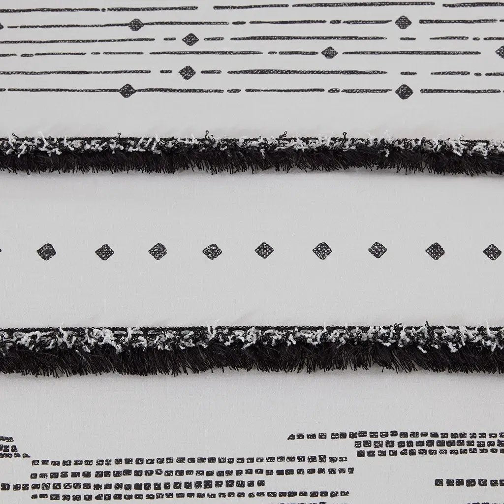 Cotton Printed Comforter Set with Trims Black/White Full/Queen by HouseOfZazla