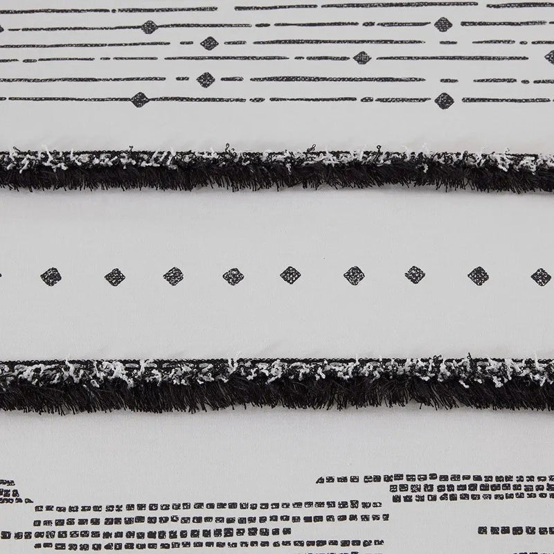 Cotton Printed Comforter Set with Trims Black/White Full/Queen by HouseOfZazla