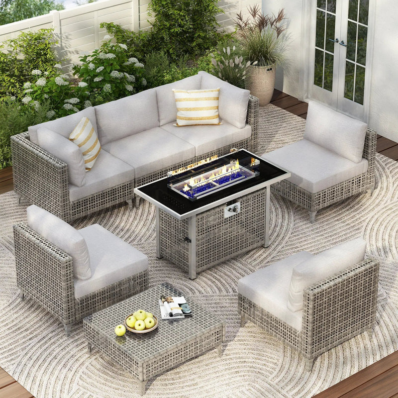 K&K Patio 8-Piece Patio Furniture Set with 43" Fire Pit Table by HouseOfZazla