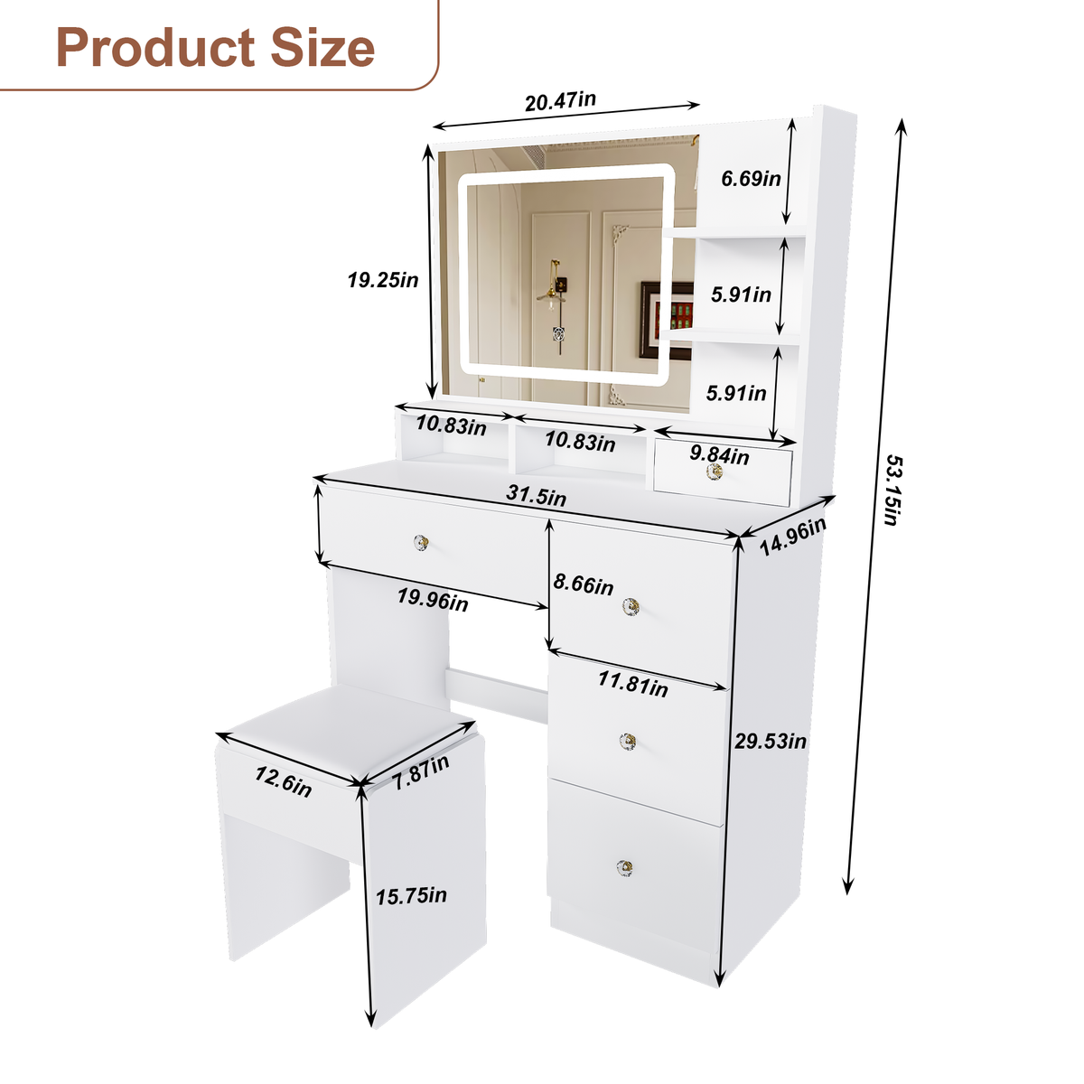 Fashion Vanity Desk with Mirror & 3-Color Dimmable LED Lights by HouseOfZazla