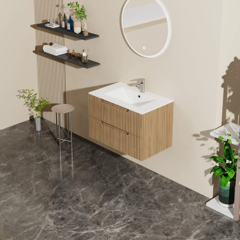 30" Wall Mounted Bathroom Vanity With Sink, Soft Close System, And Spacious Drawers - Walnut by Unique Piece Furniture
