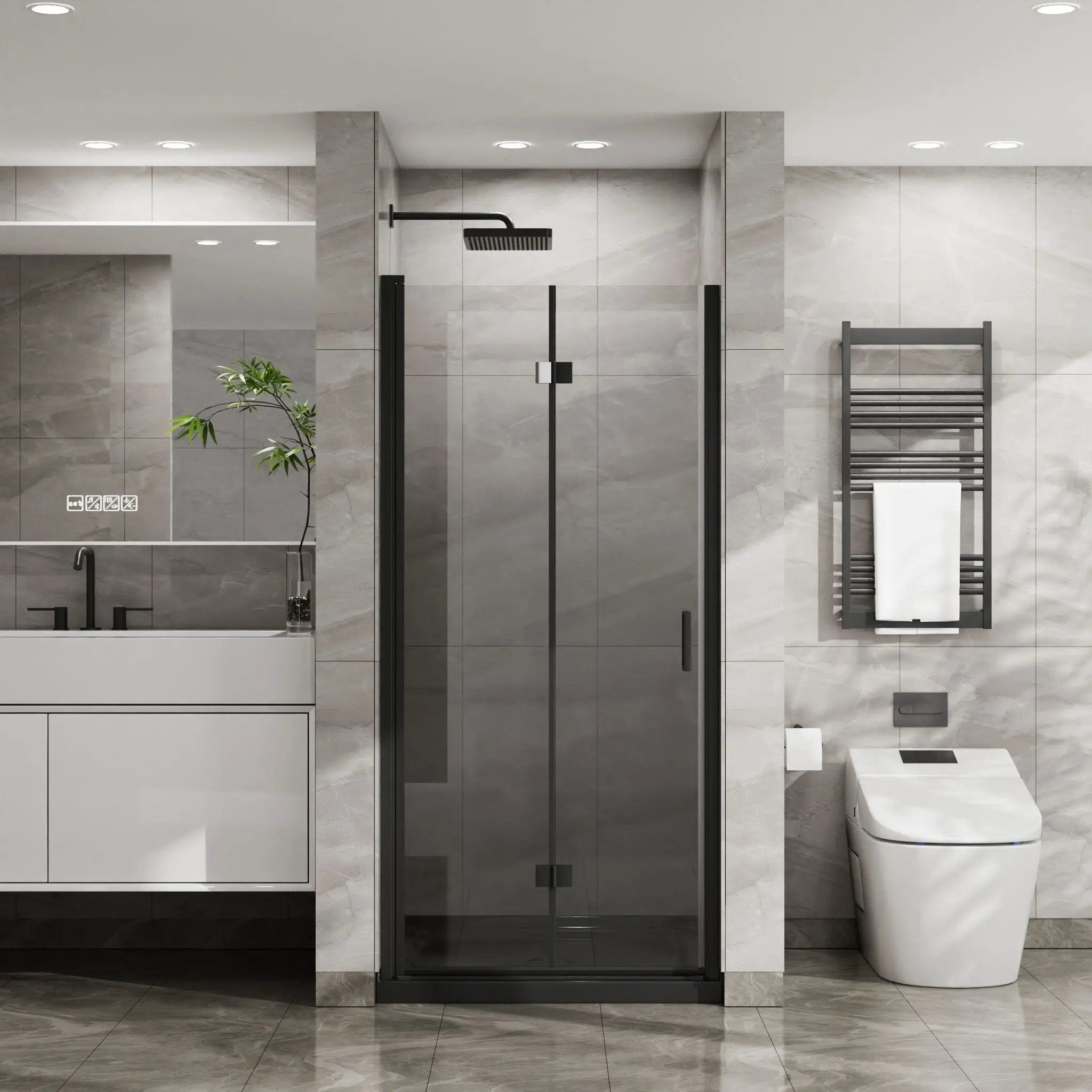 Bifold Frameless Glass Shower Door With Pivot Swing Panel, Tempered Clear Glass by HouseOfZazla