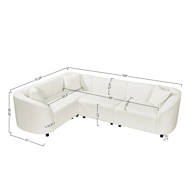 104" L-Shaped Curved Contemporary Sectional Sofa in Beige by HouseOfZazla