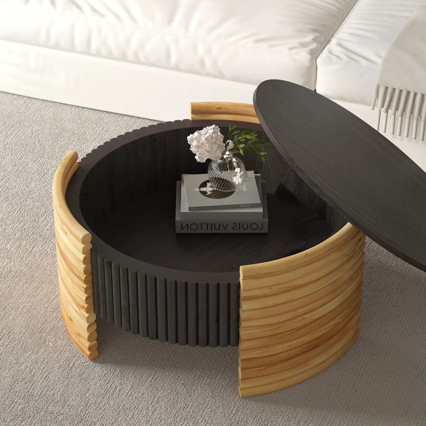 Modern Colorblocked Striped Coffee Table With Flip Top Storage by Unique Piece Furniture
