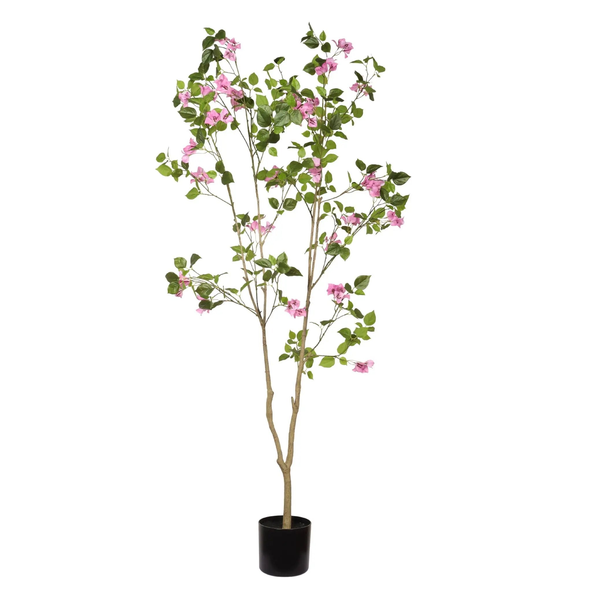 Artificial Bougainvillea Tree With Pot, Realistic Faux Flowering Plant Leaves And Blooms, Decor For Home Office - Green Leaves / Pink by Unique Piece Furniture