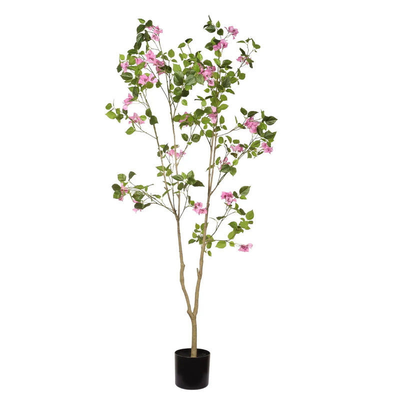 Artificial Bougainvillea Tree With Pot, Realistic Faux Flowering Plant Leaves And Blooms, Decor For Home Office - Green Leaves / Pink by Unique Piece Furniture