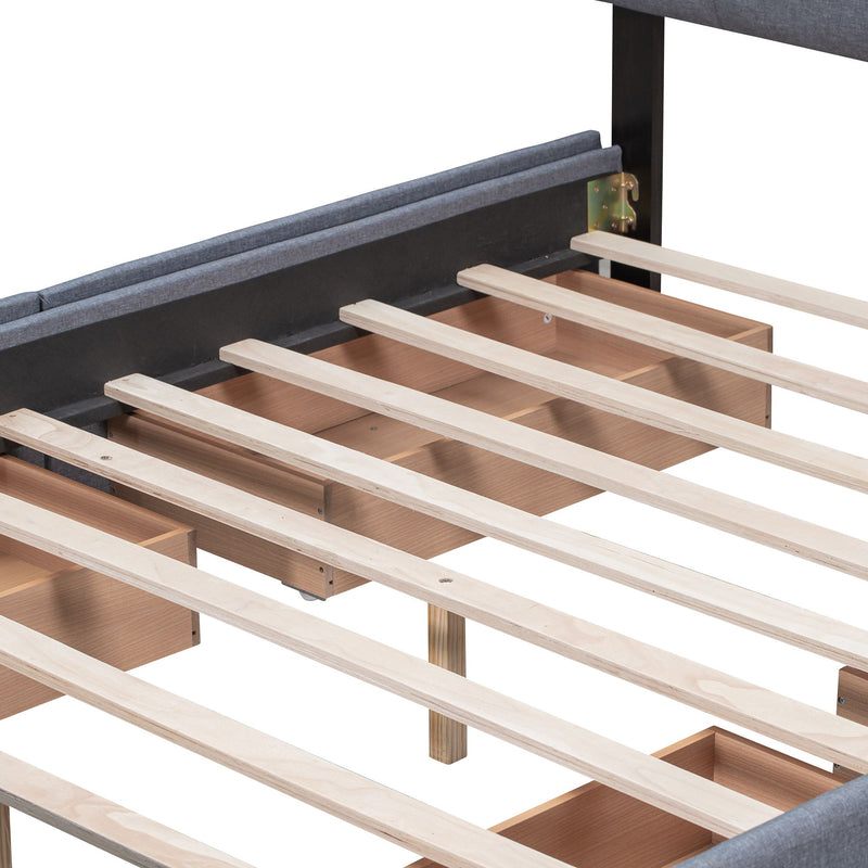 Upholstered Platform Bed With Classic Headboard And Drawers, No Box Spring Needed by HouseOfZazla