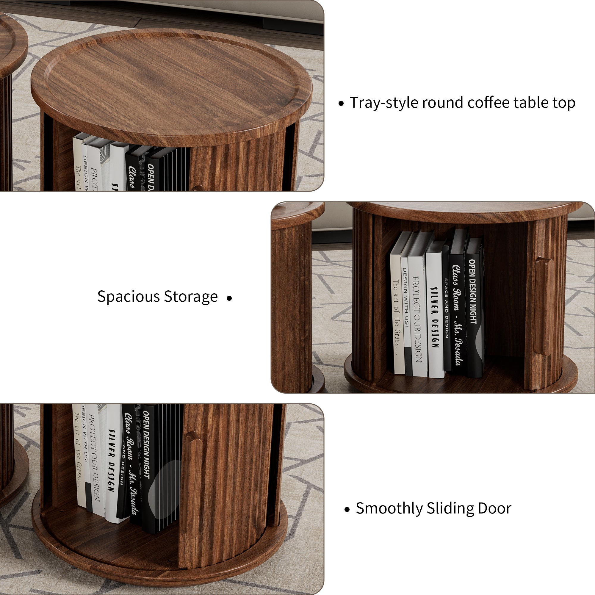2Piece Round Coffee Table Set, Modern Nesting Side Tables with Sliding Door Storage by HouseOfZazla