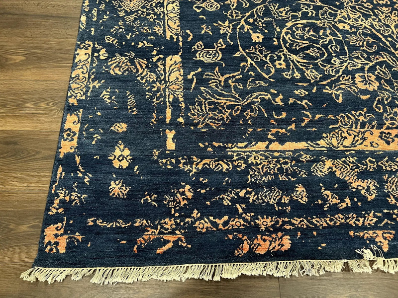Area Rug 8x10 High Quality Handmade Oriental Carpet, Modern Contemporary Rug, Rug for Living Room, Wool Rug, Blue and Gold, Pakistani Rug by Jewel Rugs