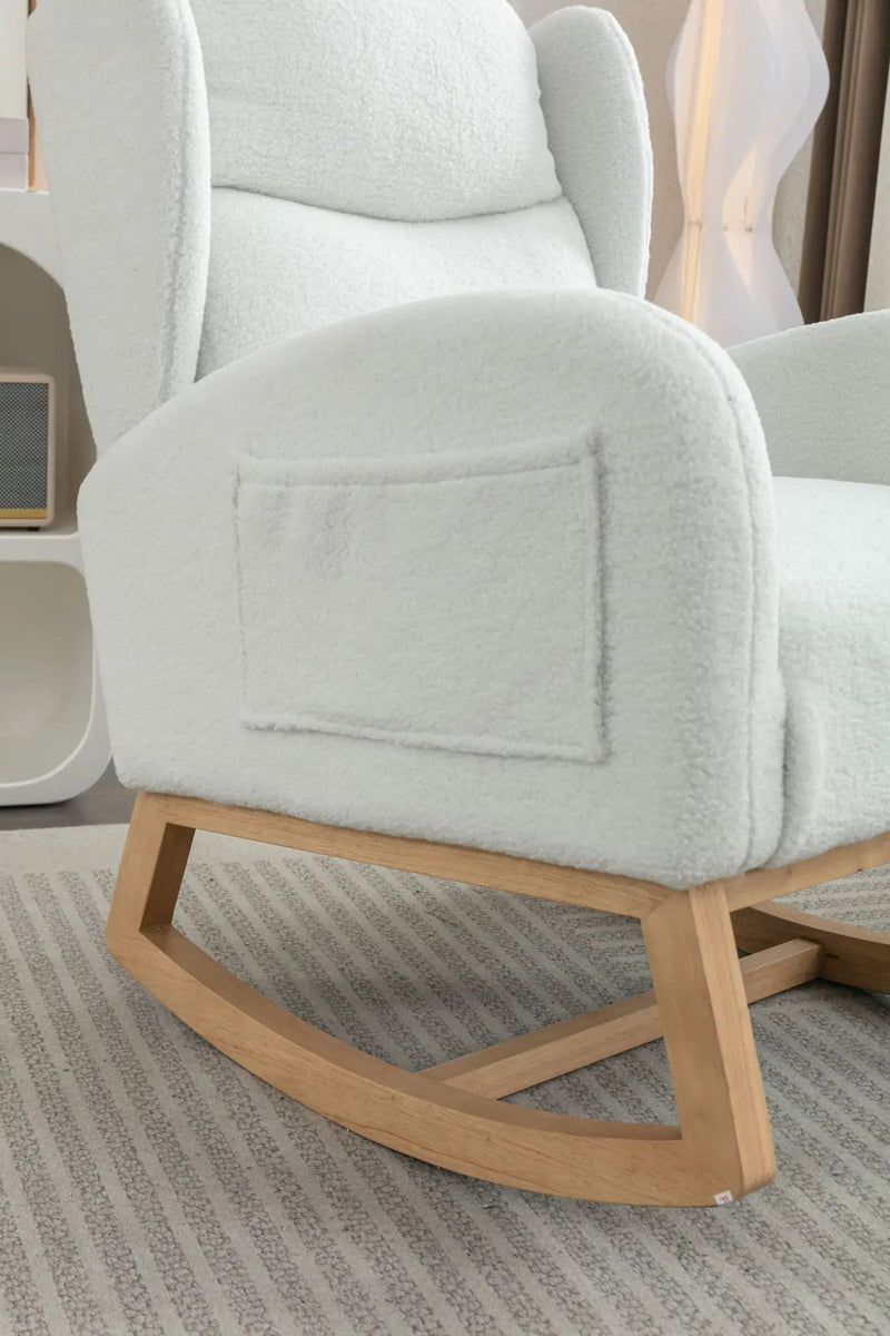Teddy Fabric Rocking Chair With Packet Wood Legs - Ivory by HouseOfZazla