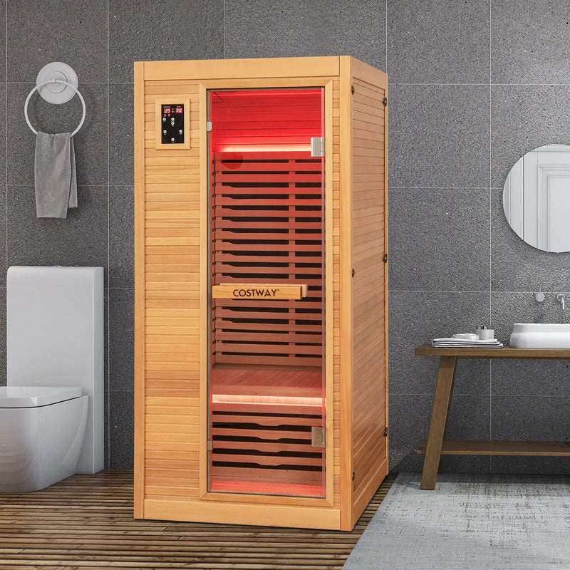 Far Infrared Wooden Sauna Room with Bluetooth Speakers and Oxygen Ionizer for 1-2 person by DirectDeals