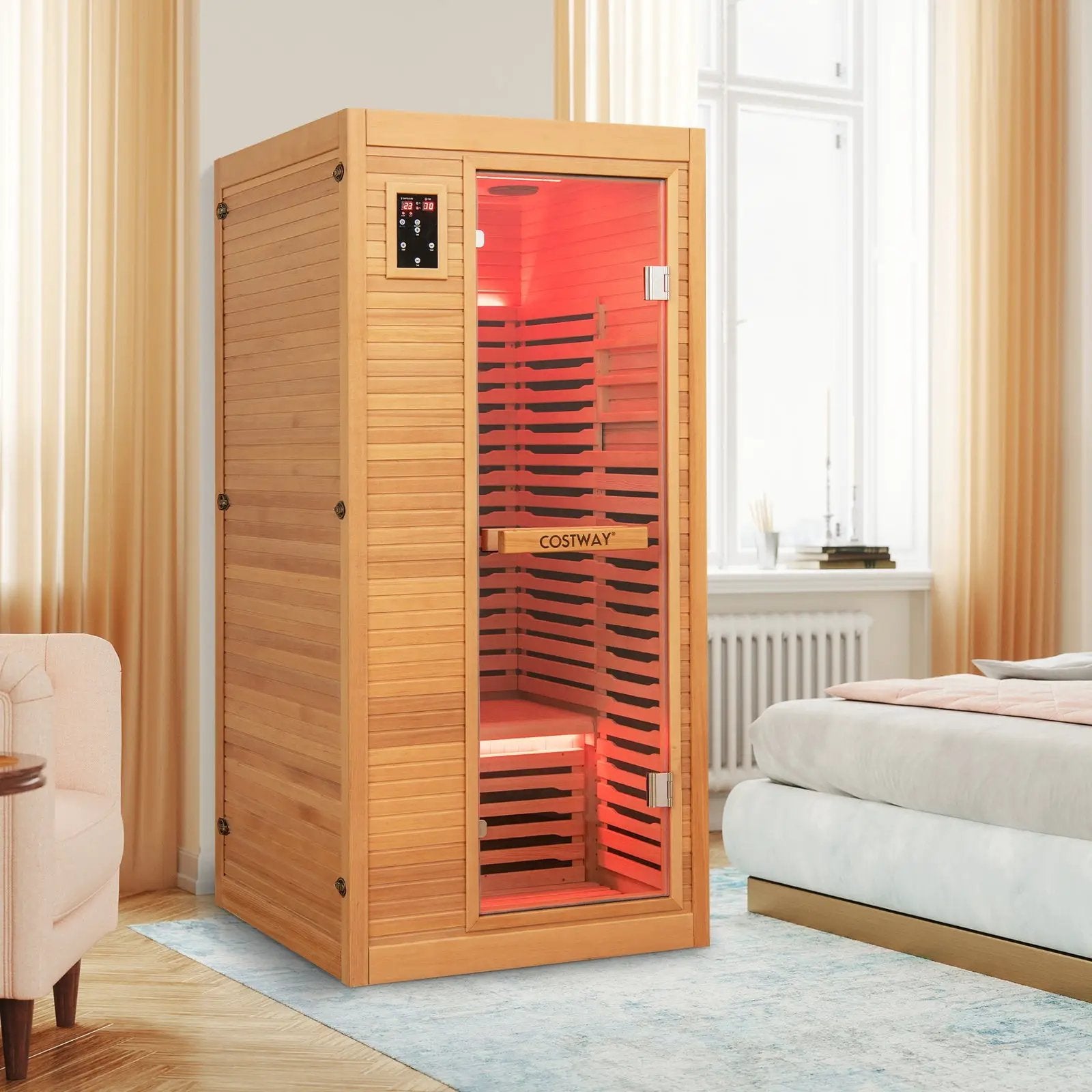 Far Infrared Wooden Sauna Room with Bluetooth Speakers and Oxygen Ionizer for 1-2 person by DirectDeals