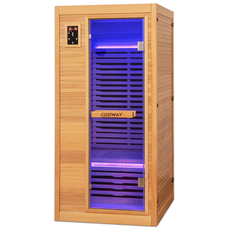 Far Infrared Wooden Sauna Room with Bluetooth Speakers and Oxygen Ionizer for 1-2 person by DirectDeals