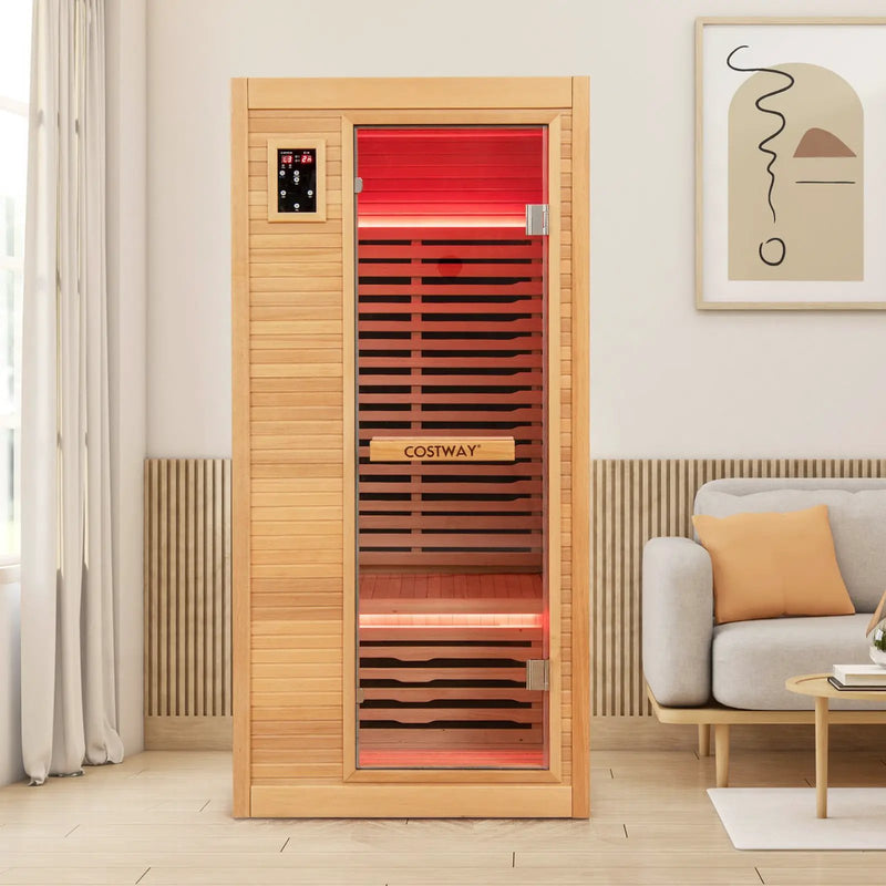 Far Infrared Wooden Sauna Room with Bluetooth Speakers and Oxygen Ionizer for 1-2 person by DirectDeals