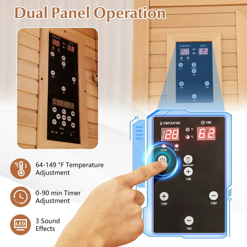 Far Infrared Wooden Sauna Room with Bluetooth Speakers and Oxygen Ionizer for 1-2 person by DirectDeals