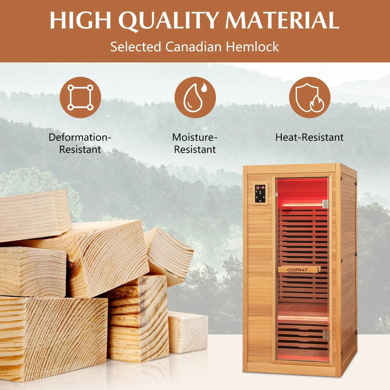 Far Infrared Wooden Sauna Room with Bluetooth Speakers and Oxygen Ionizer for 1-2 person by DirectDeals