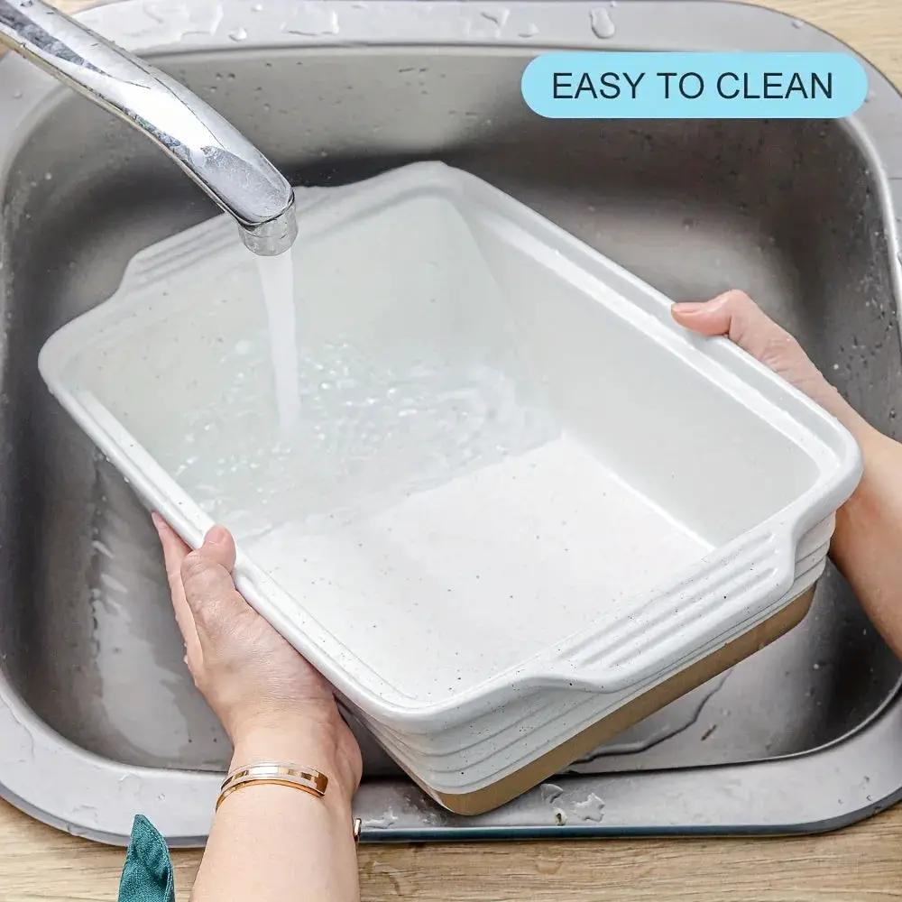 [Farmhouse Casserole Dish] HVH 3.5Qt 13x9 Ceramic Casserole Dish with Lid | Oven Safe, Large Covered Rectangular Baking Dish, Farmhouse Style, 9x13 Casserole Dish Set by House Of Avana
