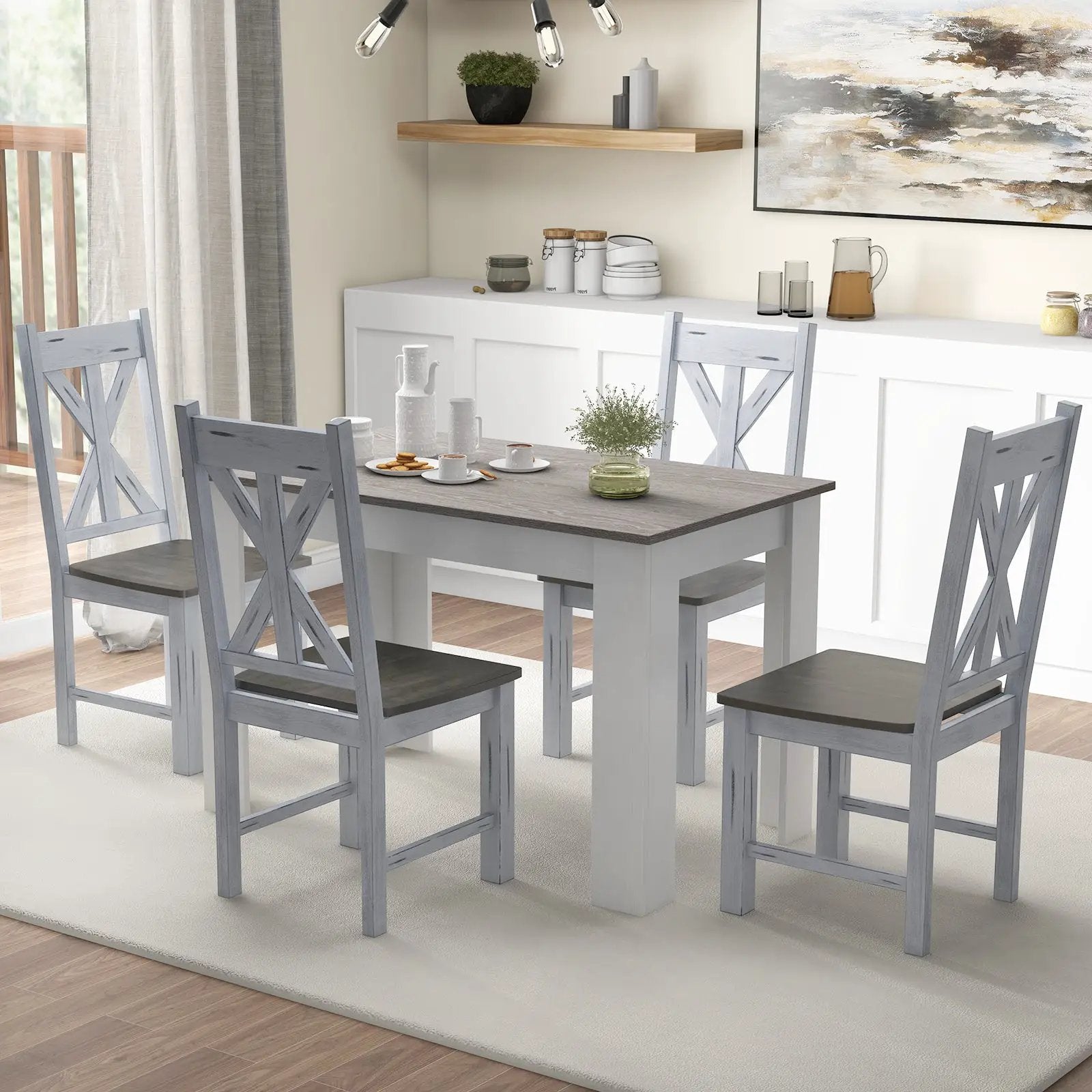 Farmhouse Chair Set of 2 with Rubber Wood Frame and Elegant Hollowed Backrest-Gray by DirectDeals